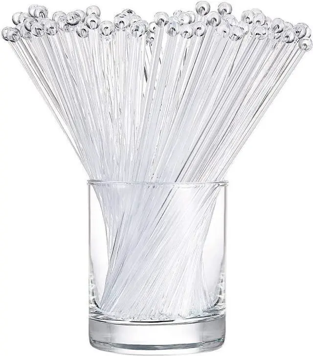Main image of 100 Pieces Ball Head Stirrer Disposible Plastic Round Top Crystal Swizzle Sticks, Crystal Cake Pops, Cocktail Coffee Drink Stirrers (Clear)