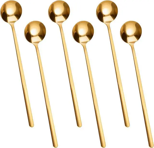 Main image of 6 PCS Gold Coffee/Tea Spoon Set, 6.7 Inches Long Handle 304 Stainless Steel Espresso Spoon, Ice Tea Stirring Utensil, Durable Coffee Bar Accessory for Home and Café
