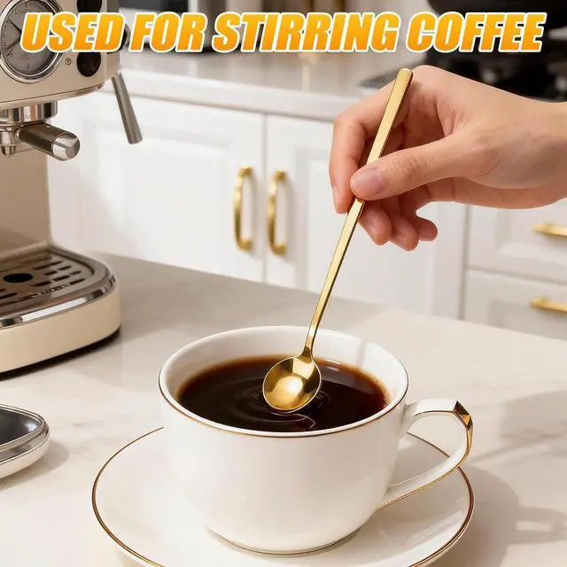 Alt view image 2 of 7 - 6 PCS Gold Coffee/Tea Spoon Set, 6.7 Inches Long Handle 304 Stainless Steel Espresso Spoon, Ice Tea Stirring Utensil, Durable Coffee Bar Accessory for Home and Café