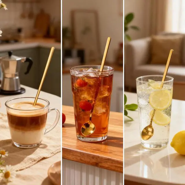 Alt view image 3 of 7 - 6 PCS Gold Coffee/Tea Spoon Set, 6.7 Inches Long Handle 304 Stainless Steel Espresso Spoon, Ice Tea Stirring Utensil, Durable Coffee Bar Accessory for Home and Café