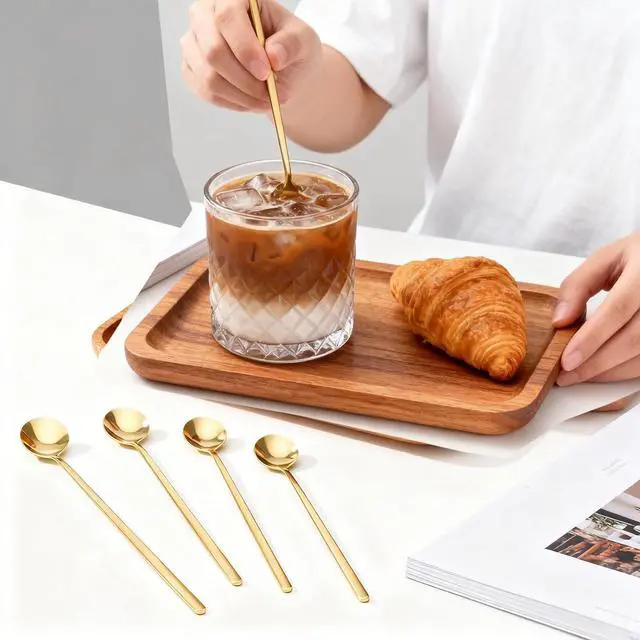 Alt view image 6 of 7 - 6 PCS Gold Coffee/Tea Spoon Set, 6.7 Inches Long Handle 304 Stainless Steel Espresso Spoon, Ice Tea Stirring Utensil, Durable Coffee Bar Accessory for Home and Café