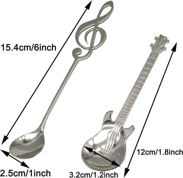 Alt view image 2 of 7 - Maydahui 6 PCS Guitar Spoons Music Note Teaspoon Set 18/10304