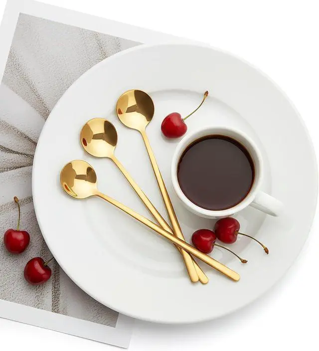 Alt view image 7 of 7 - 6 PCS Gold Coffee/Tea Spoon Set, 6.7 Inches Long Handle 304 Stainless Steel Espresso Spoon, Ice Tea Stirring Utensil, Durable Coffee Bar Accessory for Home and Café
