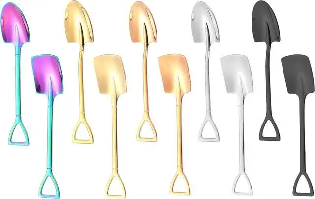 Main image of 10Pcs Shovel Spoons Stainless Steel Spoon Reusable Dessert Spoons for Coffee Tea Ice Cream Fruit Sugar Cake