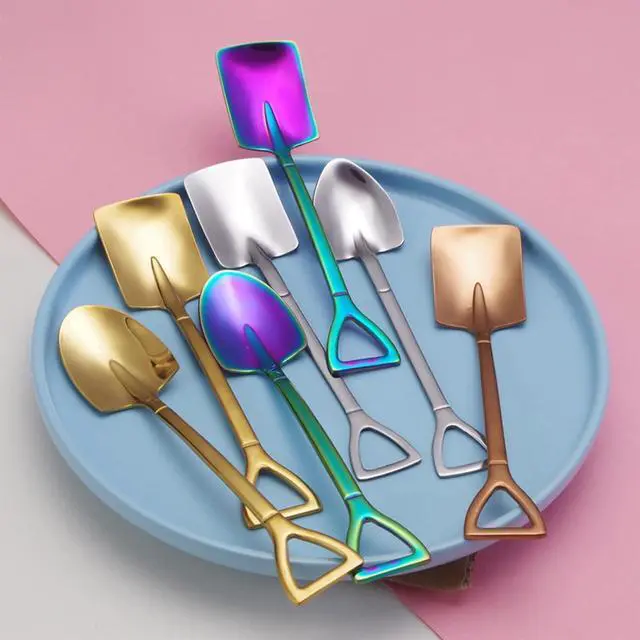 Alt view image 6 of 7 - 10Pcs Shovel Spoons Stainless Steel Spoon Reusable Dessert Spoons for Coffee Tea Ice Cream Fruit Sugar Cake