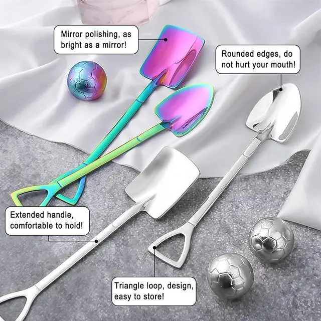 Alt view image 2 of 7 - 10Pcs Shovel Spoons Stainless Steel Spoon Reusable Dessert Spoons for Coffee Tea Ice Cream Fruit Sugar Cake