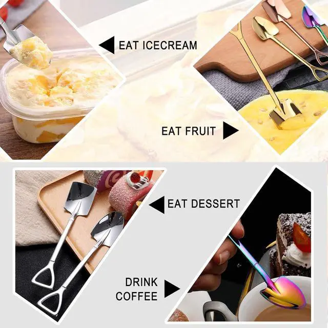 Alt view image 5 of 7 - 10Pcs Shovel Spoons Stainless Steel Spoon Reusable Dessert Spoons for Coffee Tea Ice Cream Fruit Sugar Cake