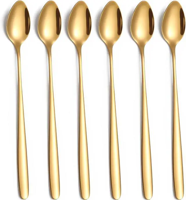Main image of Long Handle Iced Tea Spoon,7.8-Inch Gold Coffee Spoon,Ice Cream Spoon, Stainless Steel TeaSpoons,Cocktail Stirring Spoon,Set of 6