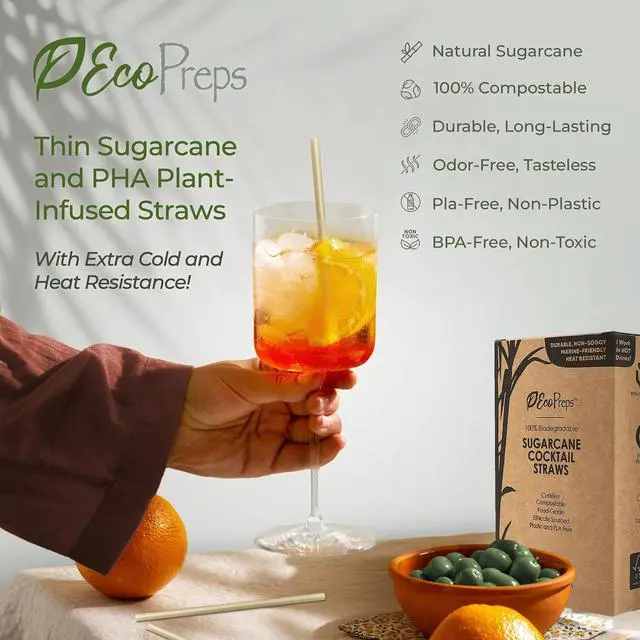 Alt view image 3 of 7 - EcoPreps 5 Short Biodegradable Sugarcane Cocktail Straws, Coffee Stirrers