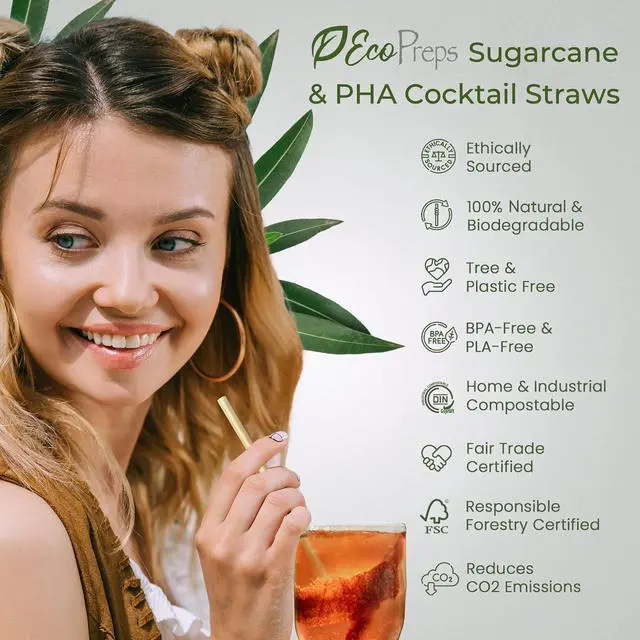 Alt view image 2 of 7 - EcoPreps 5 Short Biodegradable Sugarcane Cocktail Straws, Coffee Stirrers
