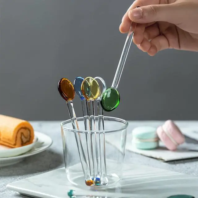 Alt view image 3 of 6 - 5 Pieces Glass Spoons for Coffee Teaspoons Glass Stirring Spoon Rod 5.9 inch Coffee Stirrers Ice Tea Spoon Glass Mixing Spoon for Tea SugarHome Bar Party