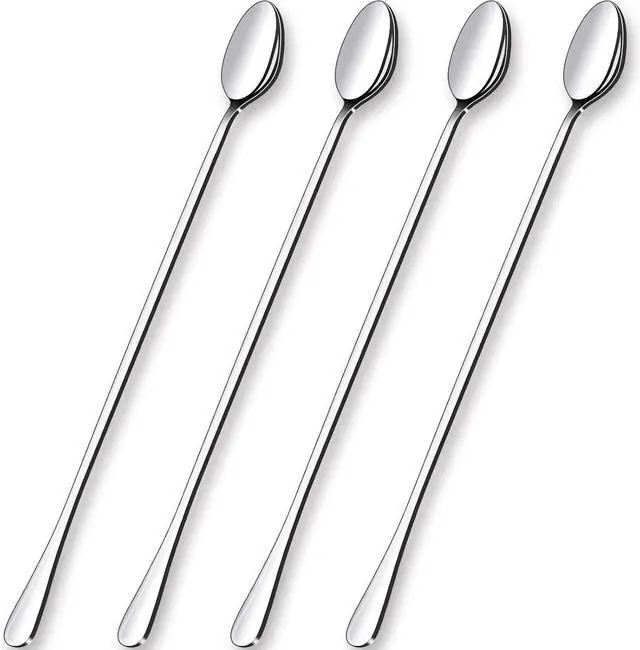 Main image of GLAMFIELDS 12-Inch Long Handle Mixing Spoons, Iced Teaspoons, Ice Cream Spoon, Stainless Steel Cocktail Stirring Spoons, Set of 4