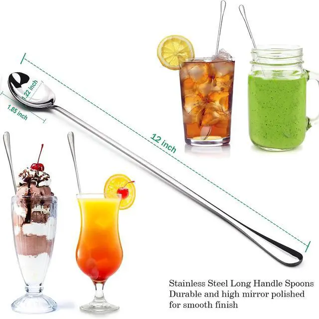 Alt view image 2 of 6 - GLAMFIELDS 12-Inch Long Handle Mixing Spoons, Iced Teaspoons, Ice Cream Spoon, Stainless Steel Cocktail Stirring Spoons, Set of 4