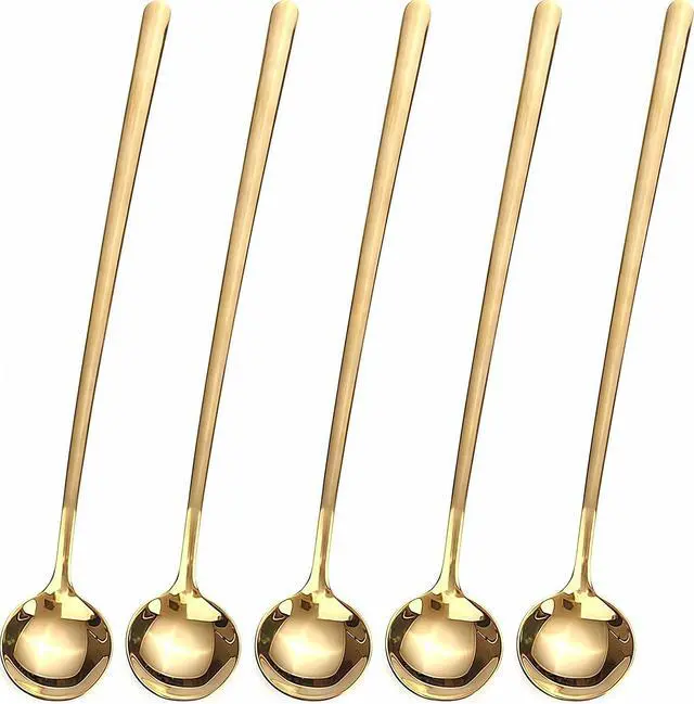 Main image of 5-Piece Champagne Gold Coffee Spoons, 6.7 Inch Long Handle Espresso Spoons & Tea Spoons Set for Coffee Bar, Latte, Dessert, Demitasse & Home Cafe