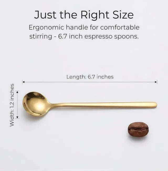 Alt view image 2 of 7 - 5-Piece Champagne Gold Coffee Spoons, 6.7 Inch Long Handle Espresso Spoons & Tea Spoons Set for Coffee Bar, Latte, Dessert, Demitasse & Home Cafe