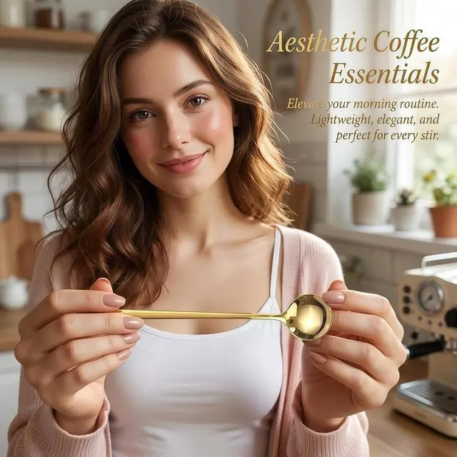 Alt view image 3 of 7 - 5-Piece Champagne Gold Coffee Spoons, 6.7 Inch Long Handle Espresso Spoons & Tea Spoons Set for Coffee Bar, Latte, Dessert, Demitasse & Home Cafe