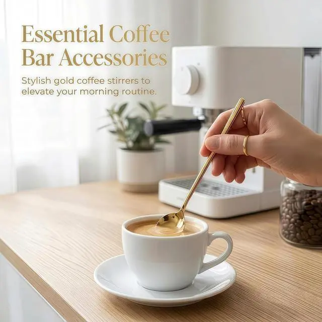 Alt view image 4 of 7 - 5-Piece Champagne Gold Coffee Spoons, 6.7 Inch Long Handle Espresso Spoons & Tea Spoons Set for Coffee Bar, Latte, Dessert, Demitasse & Home Cafe