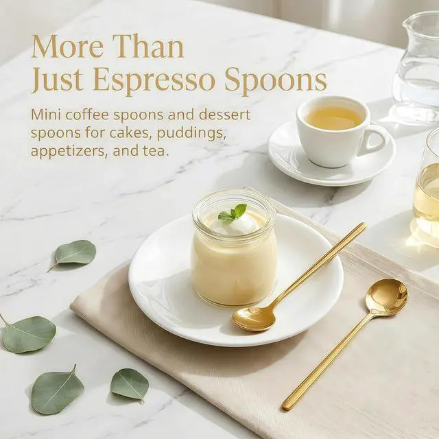 Alt view image 5 of 7 - 5-Piece Champagne Gold Coffee Spoons, 6.7 Inch Long Handle Espresso Spoons & Tea Spoons Set for Coffee Bar, Latte, Dessert, Demitasse & Home Cafe