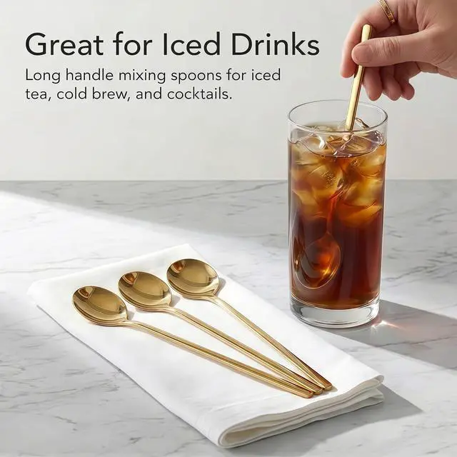 Alt view image 6 of 7 - 5-Piece Champagne Gold Coffee Spoons, 6.7 Inch Long Handle Espresso Spoons & Tea Spoons Set for Coffee Bar, Latte, Dessert, Demitasse & Home Cafe