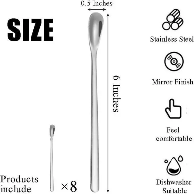 Alt view image 2 of 7 - Ouliget Stainless Steel Coffee Stirring Spoon,Silver Coffee Stir Sticks Drink Spoons,Long Handle Tea Coffee Spoons Tiny Salt Condiment Spoon,Coffee Bar Accessories,6 Inches,8 Pieces