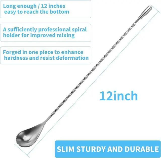 Alt view image 2 of 6 - 2 Pcs 12 Inch Bar Mixing Spoon Cocktail Spoon Stainless Steel Bar Long Spoon With Spiral Pattern