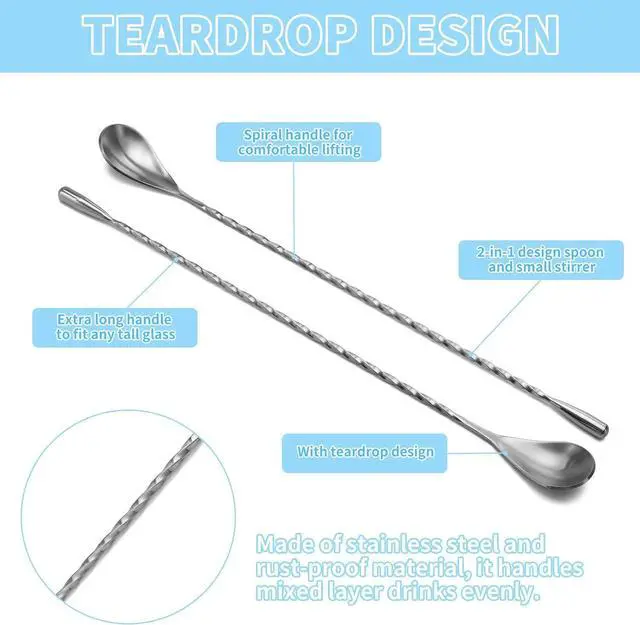 Alt view image 4 of 6 - 2 Pcs 12 Inch Bar Mixing Spoon Cocktail Spoon Stainless Steel Bar Long Spoon With Spiral Pattern