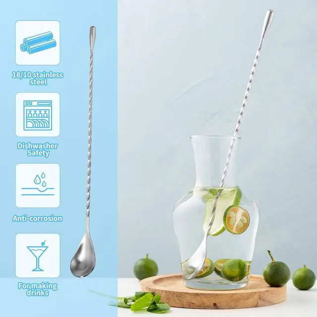 Alt view image 5 of 6 - 2 Pcs 12 Inch Bar Mixing Spoon Cocktail Spoon Stainless Steel Bar Long Spoon With Spiral Pattern