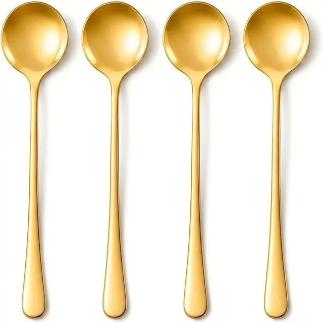 Main image of Gold Coffee Spoons, 4 Pack, 7.28-Inch Long Handle Stirring Spoons for Latte