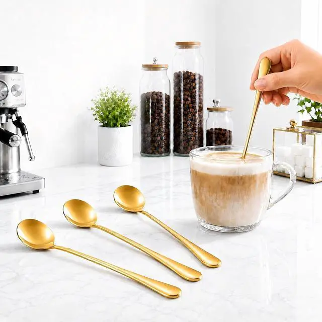 Alt view image 2 of 7 - Gold Coffee Spoons, 4 Pack, 7.28-Inch Long Handle Stirring Spoons for Latte