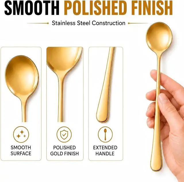 Alt view image 5 of 7 - Gold Coffee Spoons, 4 Pack, 7.28-Inch Long Handle Stirring Spoons for Latte