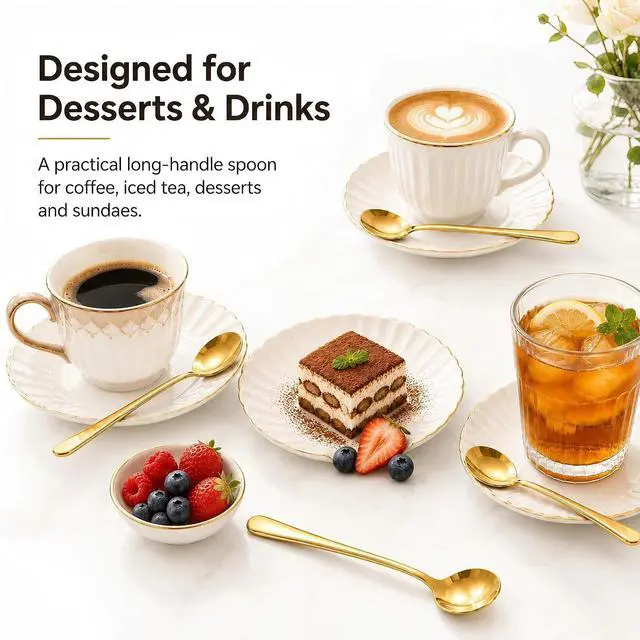 Alt view image 7 of 7 - Gold Coffee Spoons, 4 Pack, 7.28-Inch Long Handle Stirring Spoons for Latte