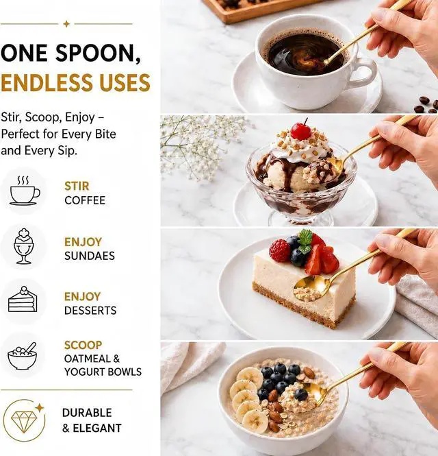 Alt view image 6 of 7 - Gold Coffee Spoons, 4 Pack, 7.28-Inch Long Handle Stirring Spoons for Latte