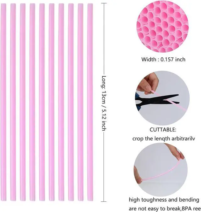Alt view image 3 of 7 - 500 Pack 5.12 Inch Pink Plastic Straws Disposable Sipping Straws for Coffee Cocktail