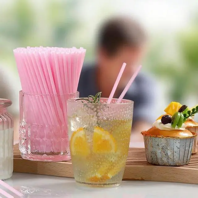 Alt view image 5 of 7 - 500 Pack 5.12 Inch Pink Plastic Straws Disposable Sipping Straws for Coffee Cocktail