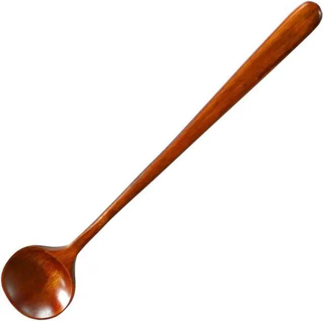Main image of Long Soup Spoons, 11In Korean Style Natural Wood Long Handle Round Spoons