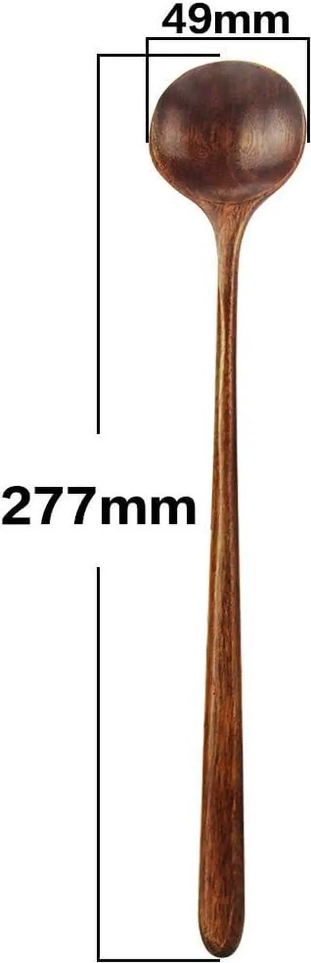 Alt view image 2 of 7 - Long Soup Spoons, 11In Korean Style Natural Wood Long Handle Round Spoons