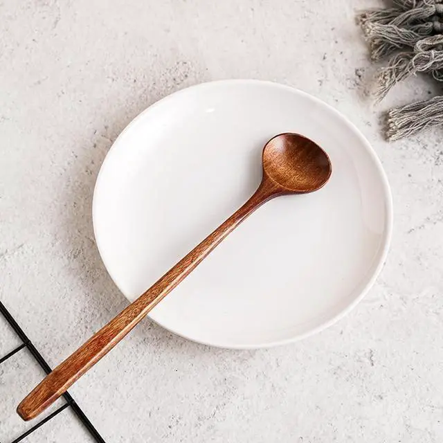 Alt view image 5 of 7 - Long Soup Spoons, 11In Korean Style Natural Wood Long Handle Round Spoons