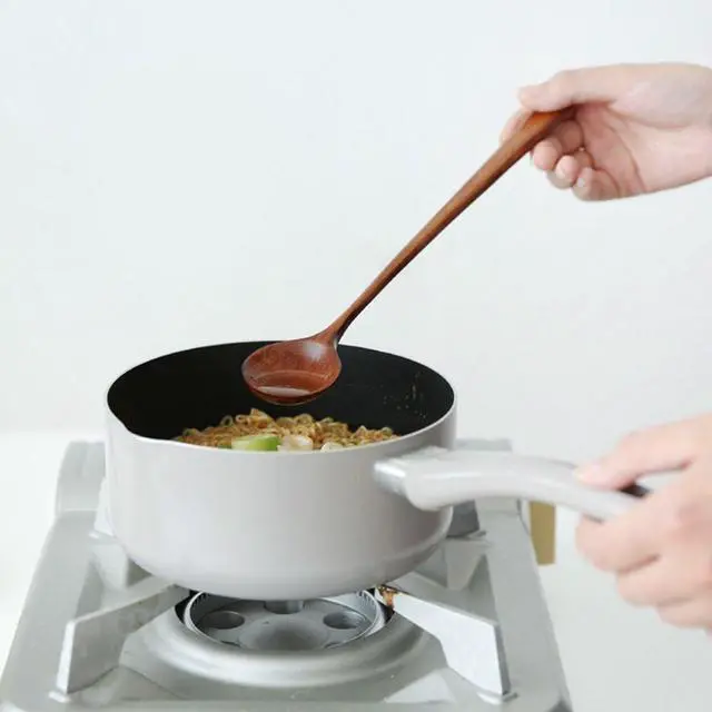 Alt view image 7 of 7 - Long Soup Spoons, 11In Korean Style Natural Wood Long Handle Round Spoons