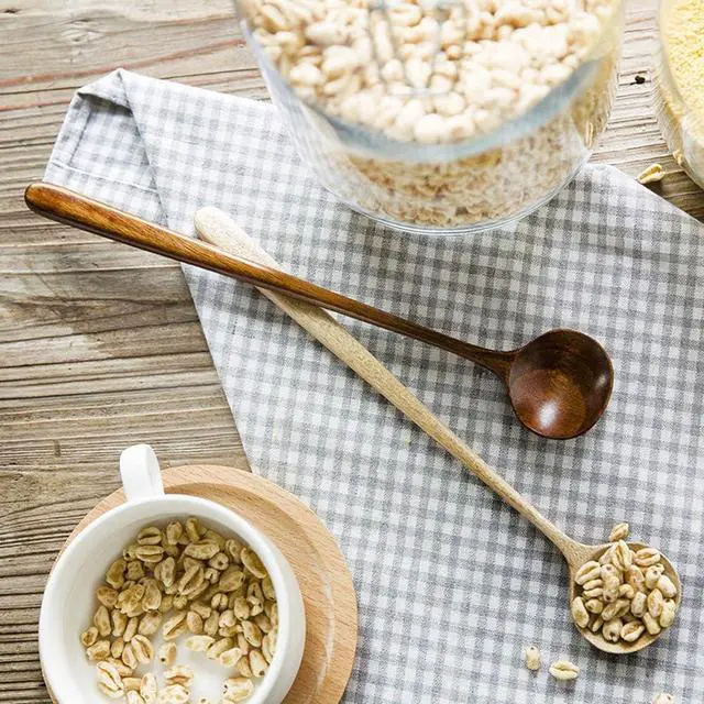 Alt view image 4 of 7 - Long Soup Spoons, 11In Korean Style Natural Wood Long Handle Round Spoons