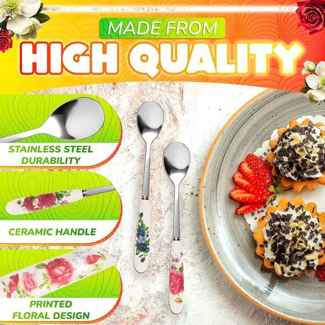 Alt view image 3 of 7 - 6 Pcs Coffee Spoons Set, 6.1 In, Floral Ceramic Handle & Stainless Steel