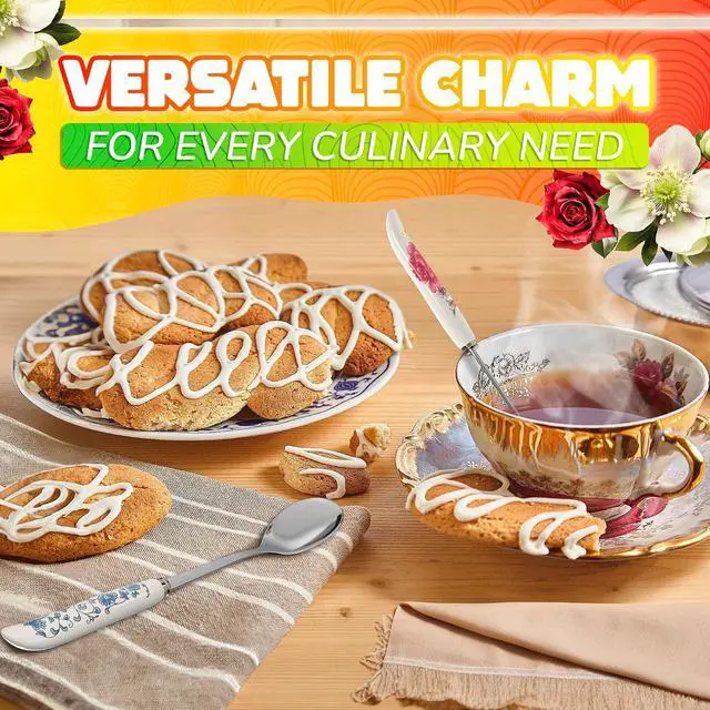 Alt view image 6 of 7 - 6 Pcs Coffee Spoons Set, 6.1 In, Floral Ceramic Handle & Stainless Steel