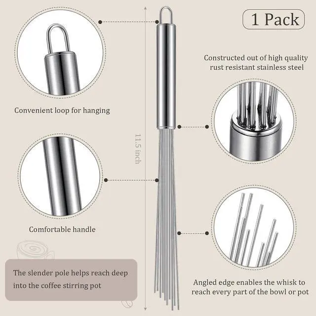 Alt view image 2 of 7 - Baderke 1 Pcs Barista Whisk Tool 11.5 Inch Long Handle 10 Needles Stirrer