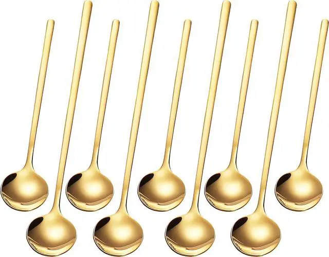 Main image of 9 PCS Coffee Spoons Espresso Teaspoon, PBIEHSR Stainless Steel Two Different Lengths Tea Spoon for Stirring Coffee Bar Accessories (Gold)