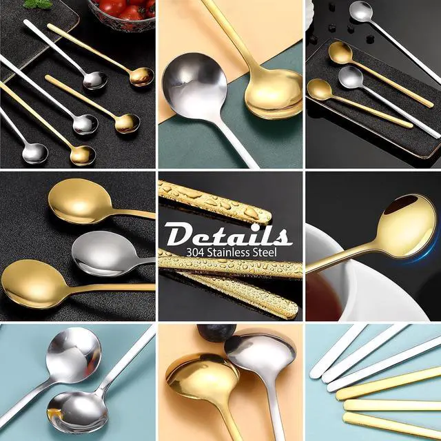 Alt view image 3 of 6 - 9 PCS Coffee Spoons Espresso Teaspoon, PBIEHSR Stainless Steel Two Different Lengths Tea Spoon for Stirring Coffee Bar Accessories (Gold)
