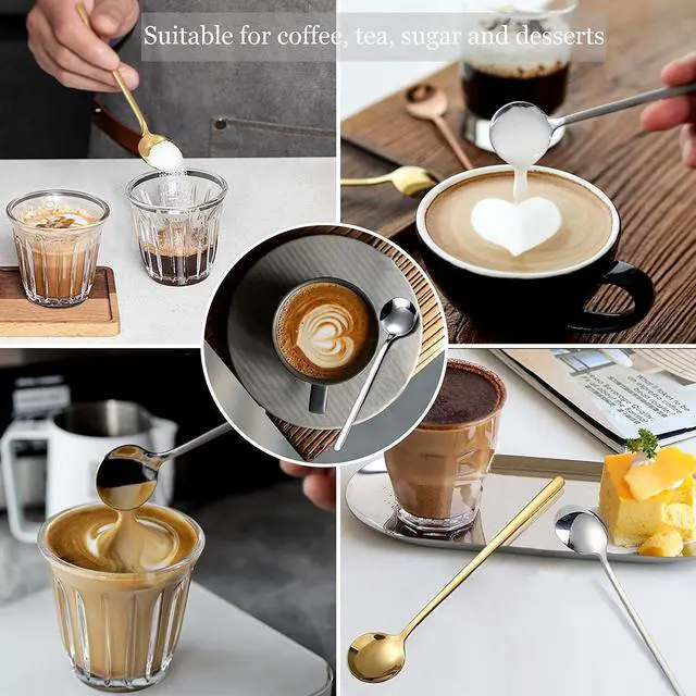 Alt view image 5 of 6 - 9 PCS Coffee Spoons Espresso Teaspoon, PBIEHSR Stainless Steel Two Different Lengths Tea Spoon for Stirring Coffee Bar Accessories (Gold)