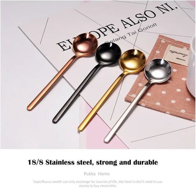 Alt view image 6 of 7 - 6 PCS Gold Coffee Spoons, 18/8 Stainless Steel Espresso Spoons, 5.2 Inches Vogue Mini Tea Spoon, Cappuccino Stirring Small Spoon for Dessert, Ice Cream, Frosted Handle, Sweejar (Gold)