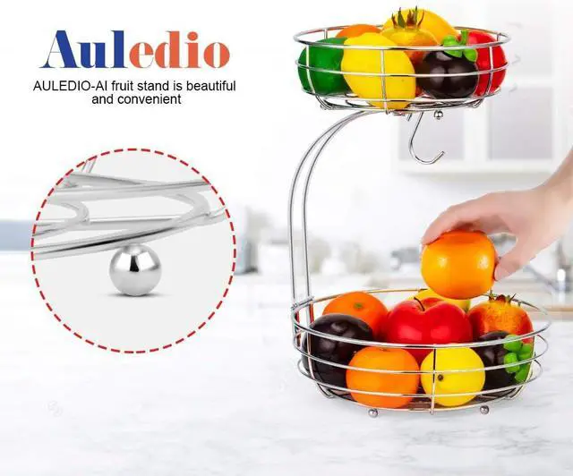 Alt view image 4 of 7 - Auledio 2-Tier Countertop Fruit Vegetables Basket Bowl Storage With Banana Hanger,Chrome
