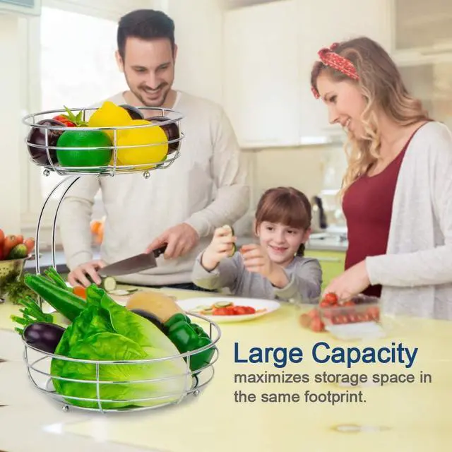 Alt view image 6 of 7 - Auledio 2-Tier Countertop Fruit Vegetables Basket Bowl Storage With Banana Hanger,Chrome
