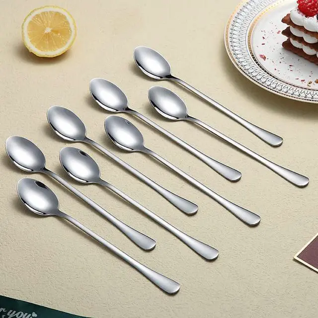 Alt view image 4 of 7 - Premium Stainless Steel Ice Cream and Cocktail Spoons - Set of 8 (Silver)