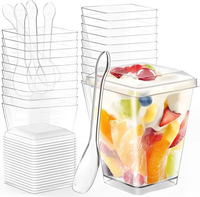 Main image of 20 Pack Plastic Dessert Cups with Lids and Spoons for Pudding Fruit Trifle
